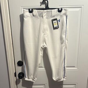 Under Armour White knee baseball Pants with Blue Accents